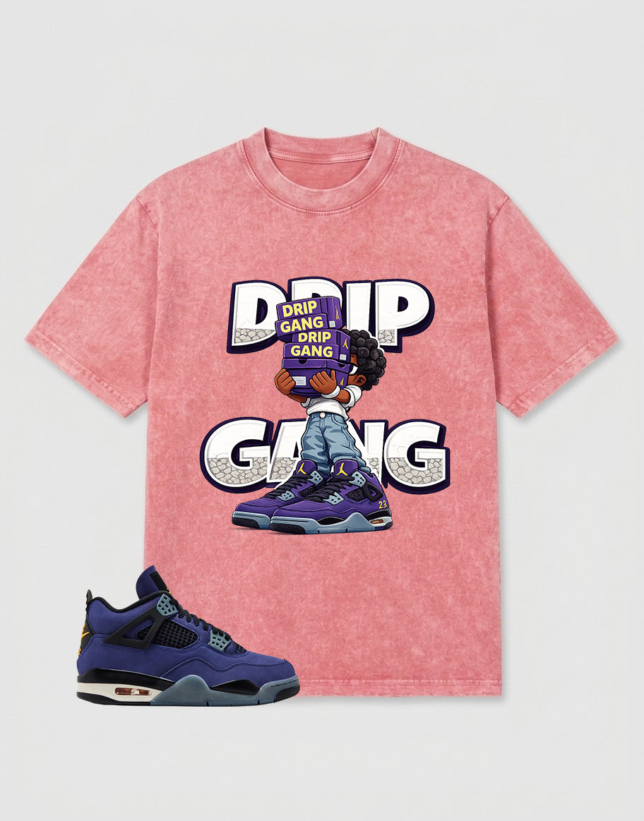 Purple Lakers 4s Zadago Washed T-shirt Drip Gang Graphic