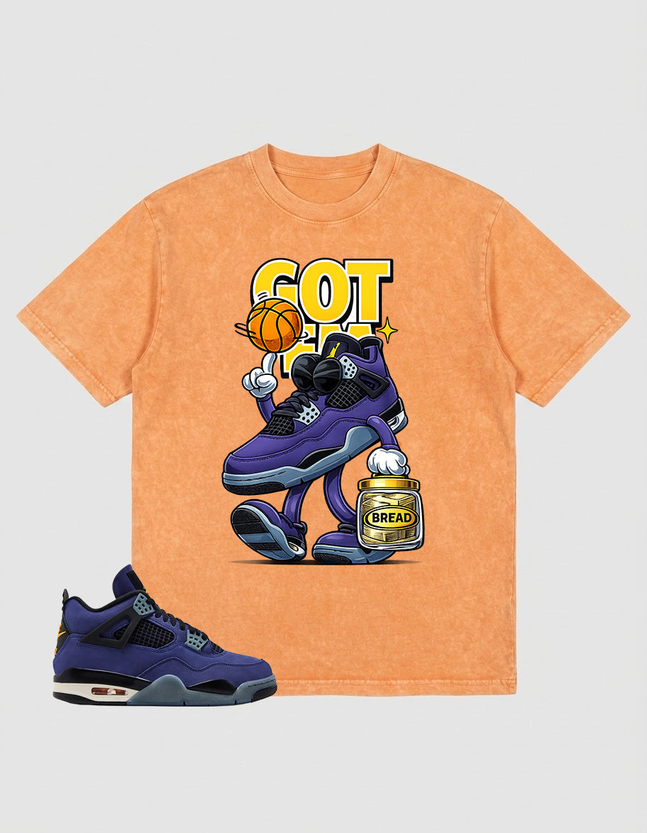 Purple Lakers 4s Zadago Washed T-shirt Got 'Em Bread Graphic