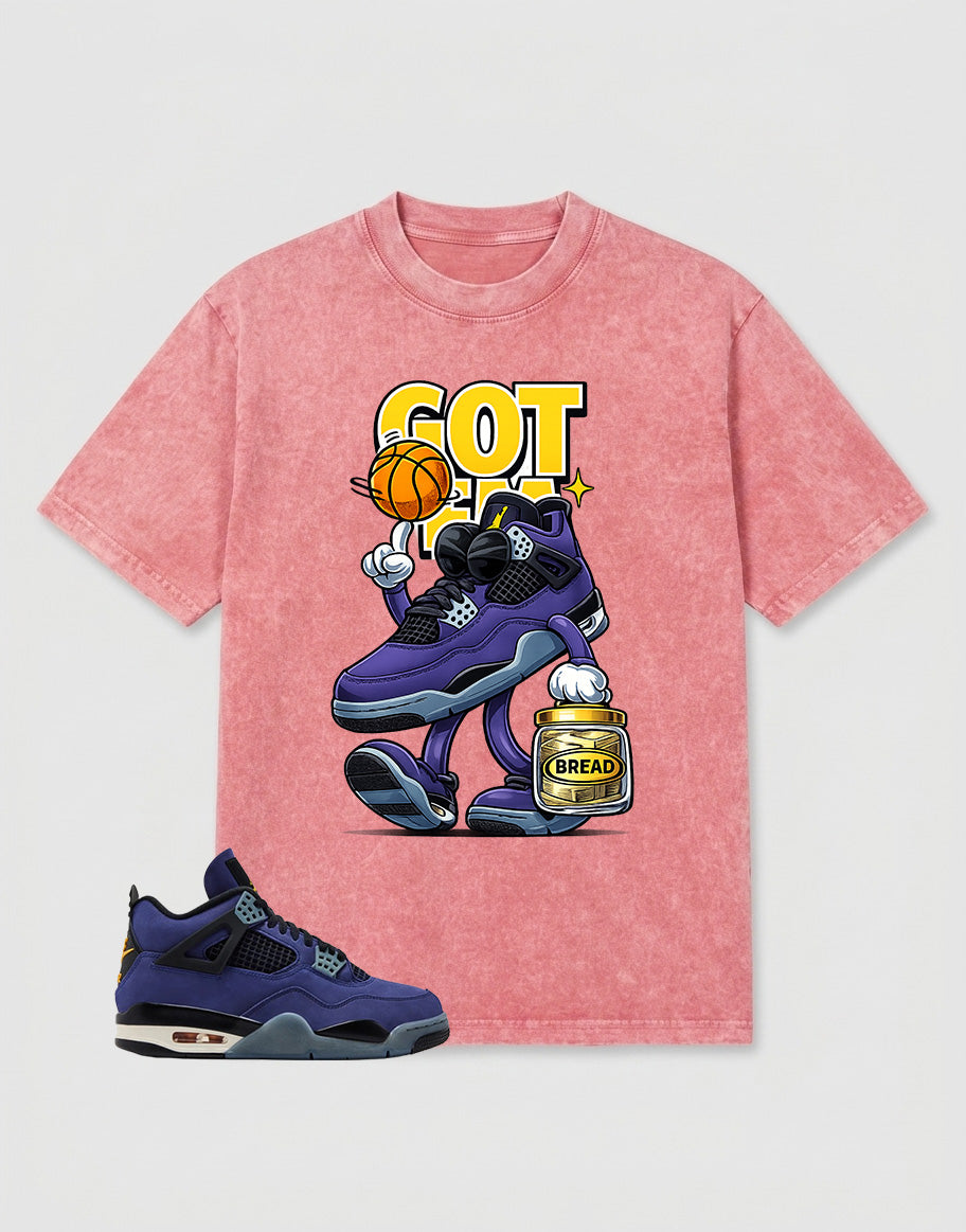 Purple Lakers 4s Zadago Washed T-shirt Got 'Em Bread Graphic