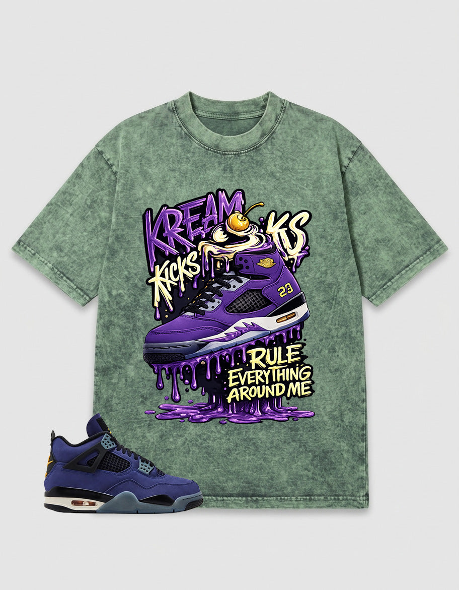 Purple Lakers 4s Zadago Washed T-shirt Kream Kicks Graphic