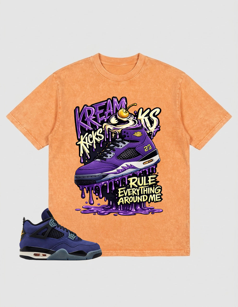 Purple Lakers 4s Zadago Washed T-shirt Kream Kicks Graphic
