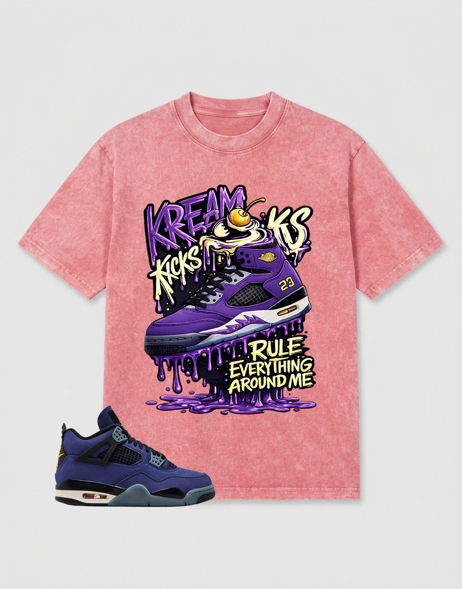 Purple Lakers 4s Zadago Washed T-shirt Kream Kicks Graphic