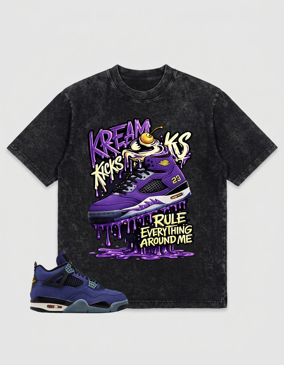 Purple Lakers 4s Zadago Washed T-shirt Kream Kicks Graphic