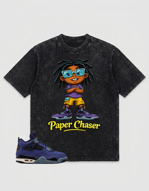 Purple Lakers 4s Zadago Washed T-shirt Paper Chaser Graphic