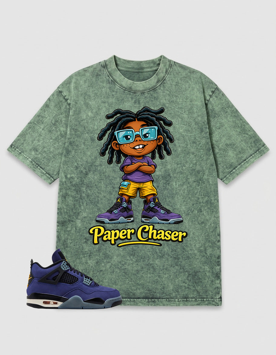 Purple Lakers 4s Zadago Washed T-shirt Paper Chaser Graphic