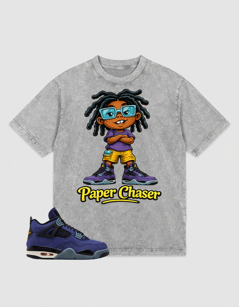 Purple Lakers 4s Zadago Washed T-shirt Paper Chaser Graphic