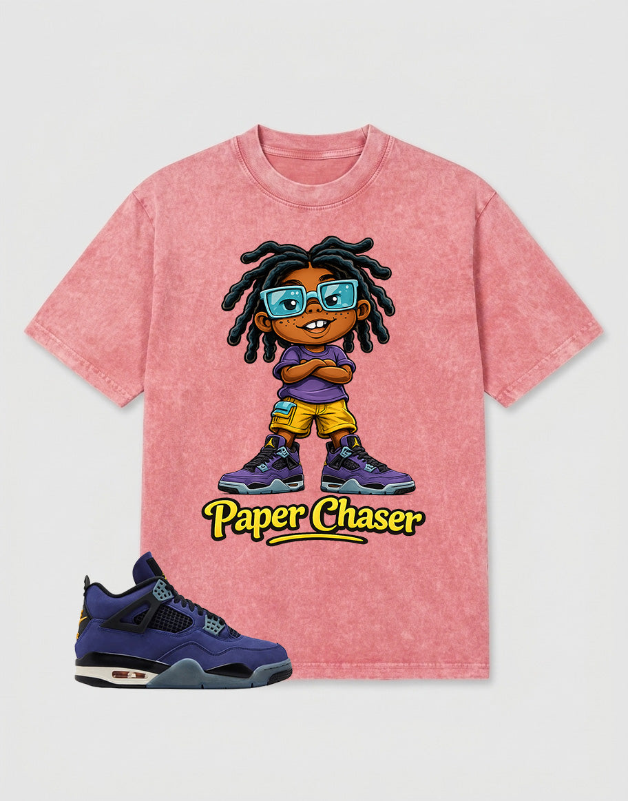 Purple Lakers 4s Zadago Washed T-shirt Paper Chaser Graphic