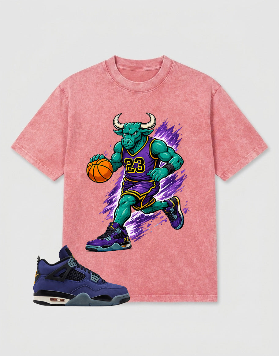 Purple Lakers 4s Zadago Washed T-shirt Raging Bull Graphic