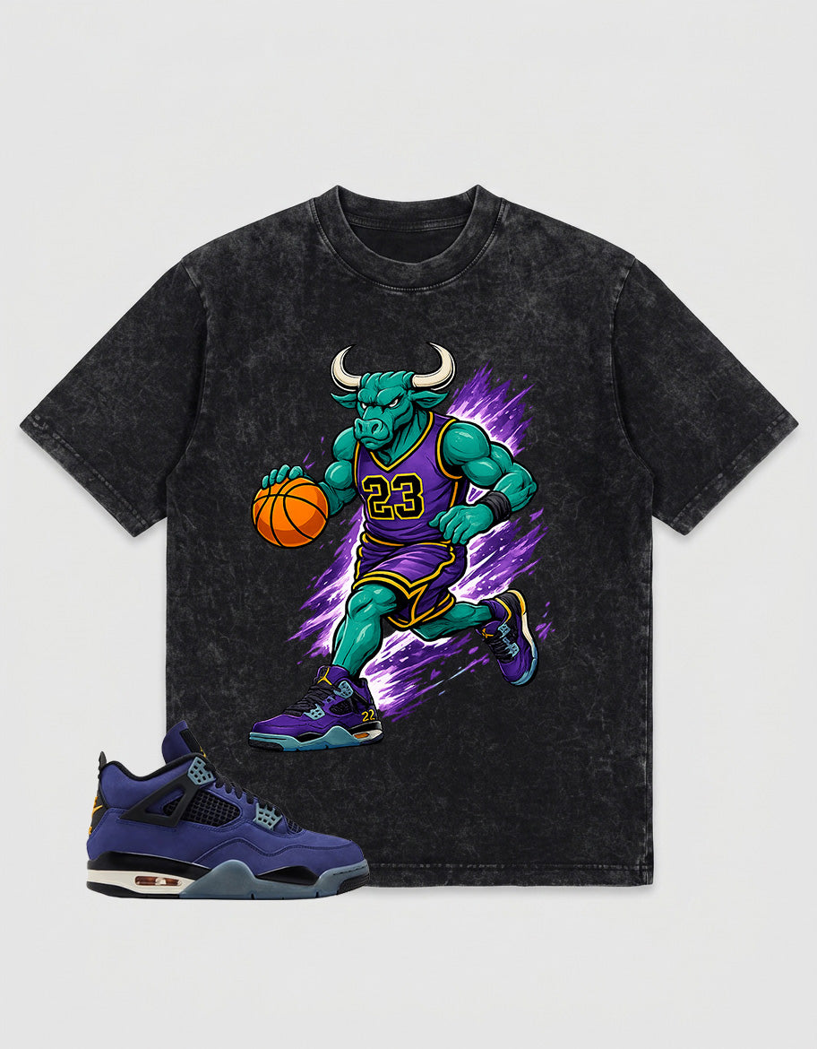 Purple Lakers 4s Zadago Washed T-shirt Raging Bull Graphic