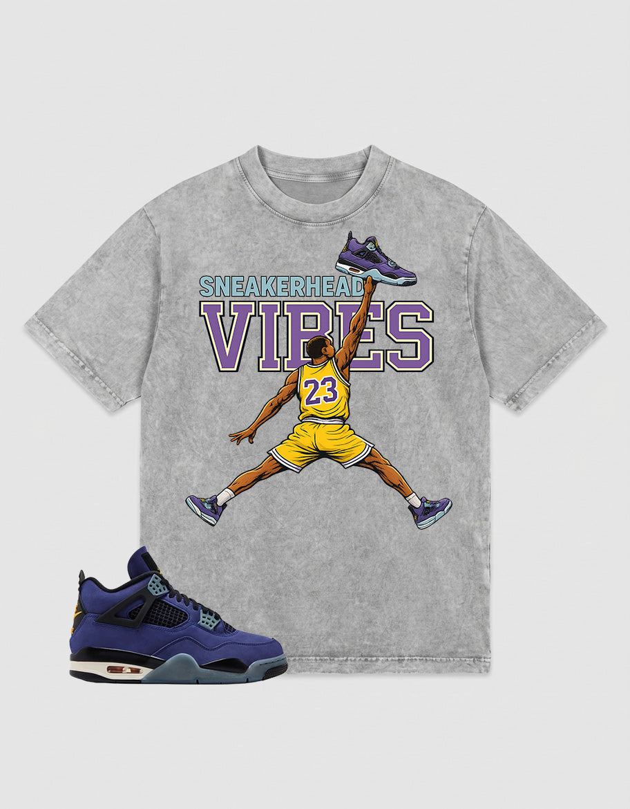 Purple Lakers 4s Zadago Washed T-shirt Sneakerhead Vibes Graphic