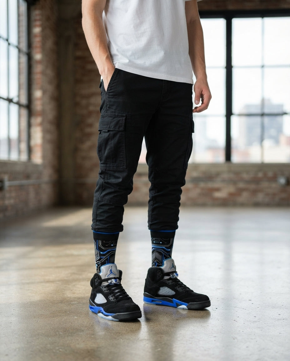 Racer Blue Socks – Air Jordan 5 Retro Inspired Mid-Calf Unisex Crew Socks