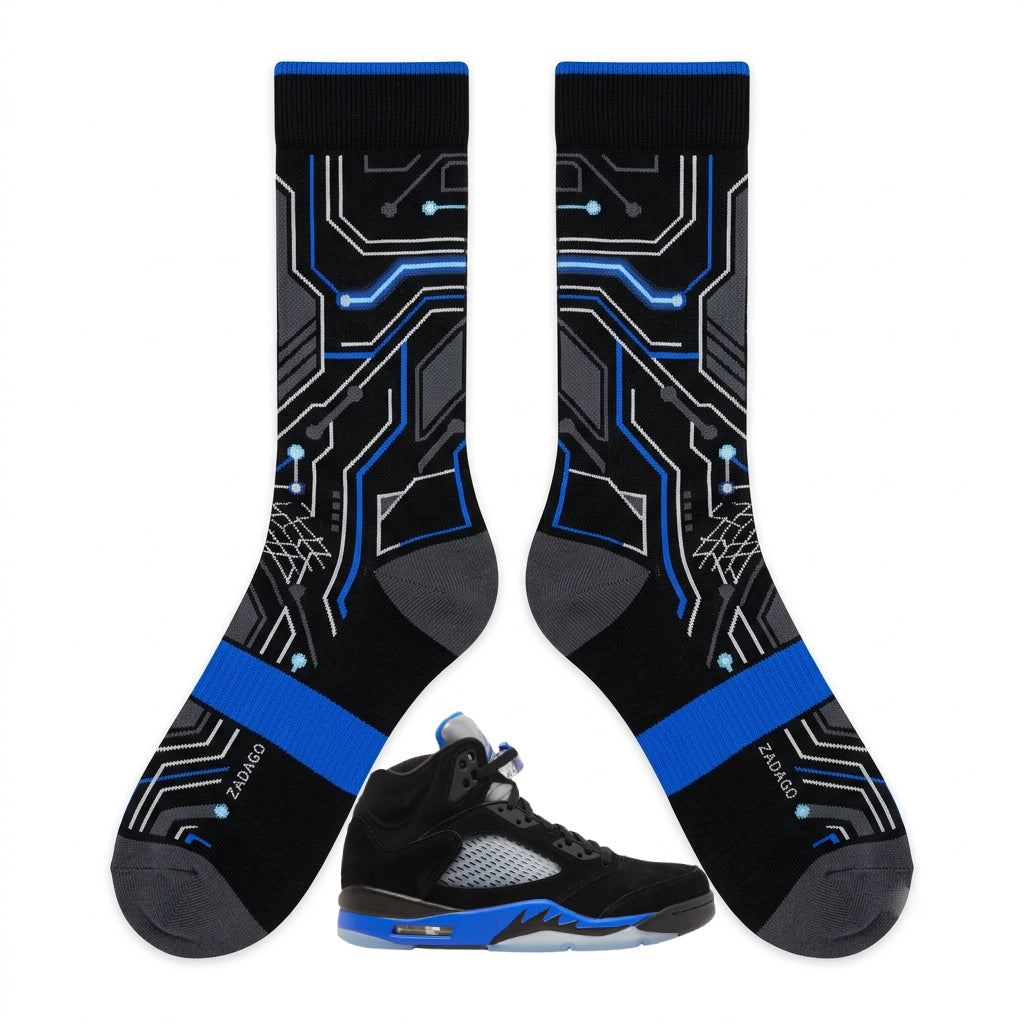 Racer Blue Socks – Air Jordan 5 Retro Inspired Mid-Calf Unisex Crew Socks