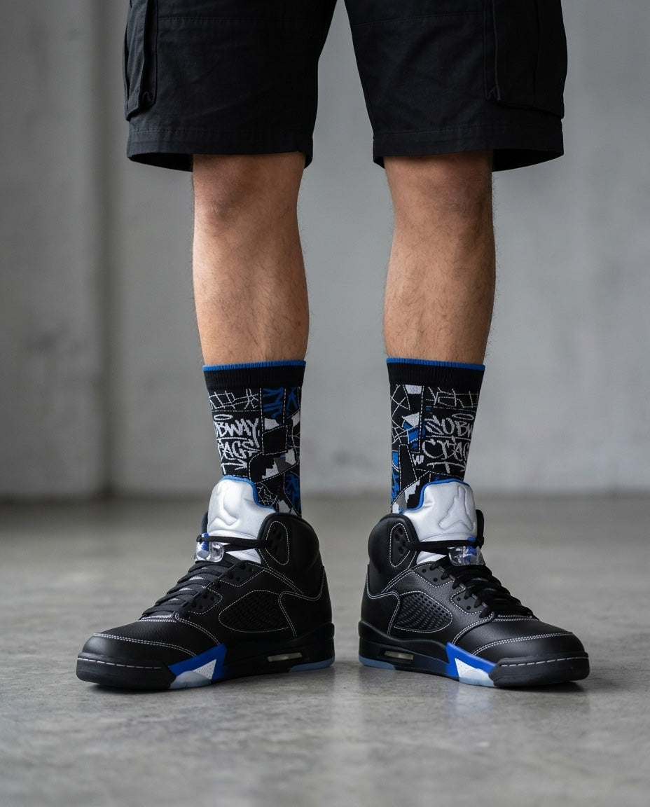 Racer Blue Socks – Awake NY x Air Jordan 5 Inspired Mid-Calf Unisex Crew Socks
