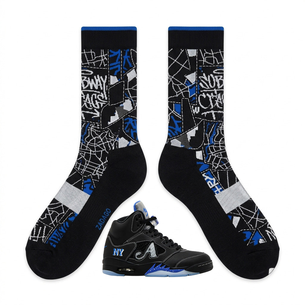 Racer Blue Socks – Awake NY x Air Jordan 5 Inspired Mid-Calf Unisex Crew Socks