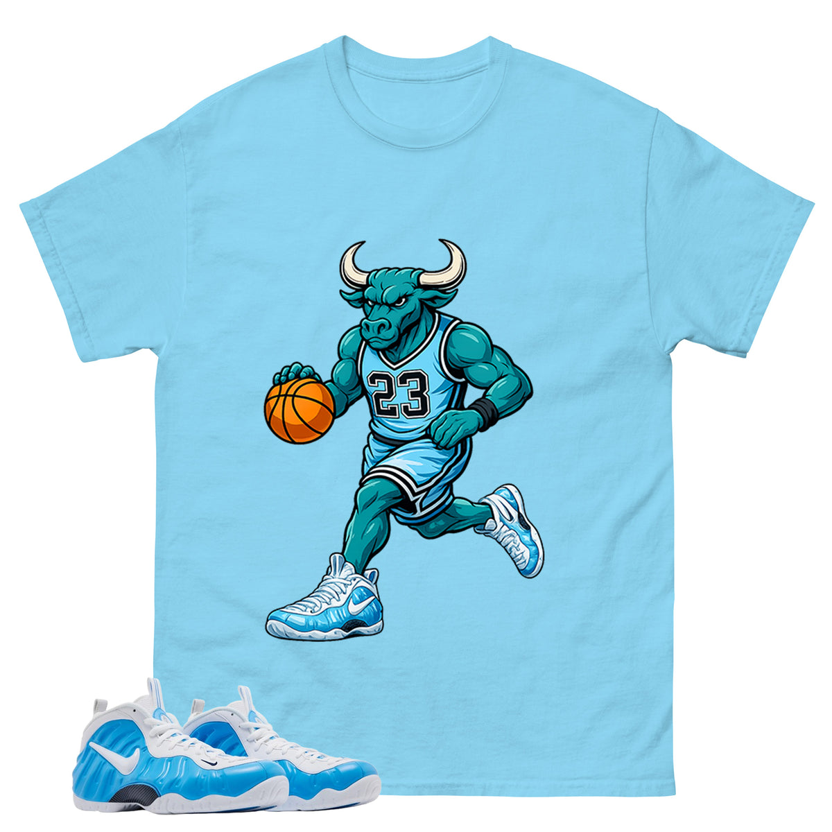 Raging Bull Graphic Tee, Shirt to Match Air Foamposite Pro University Blue, Air Foamposite Unisex Blue Shirt