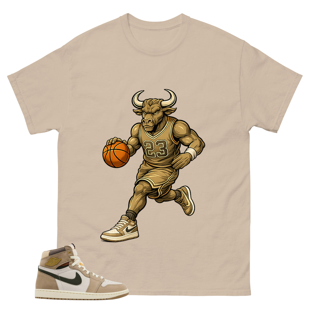 Raging Bull Shirt - Match Cream Wmns Air Jordan 1 Khaki