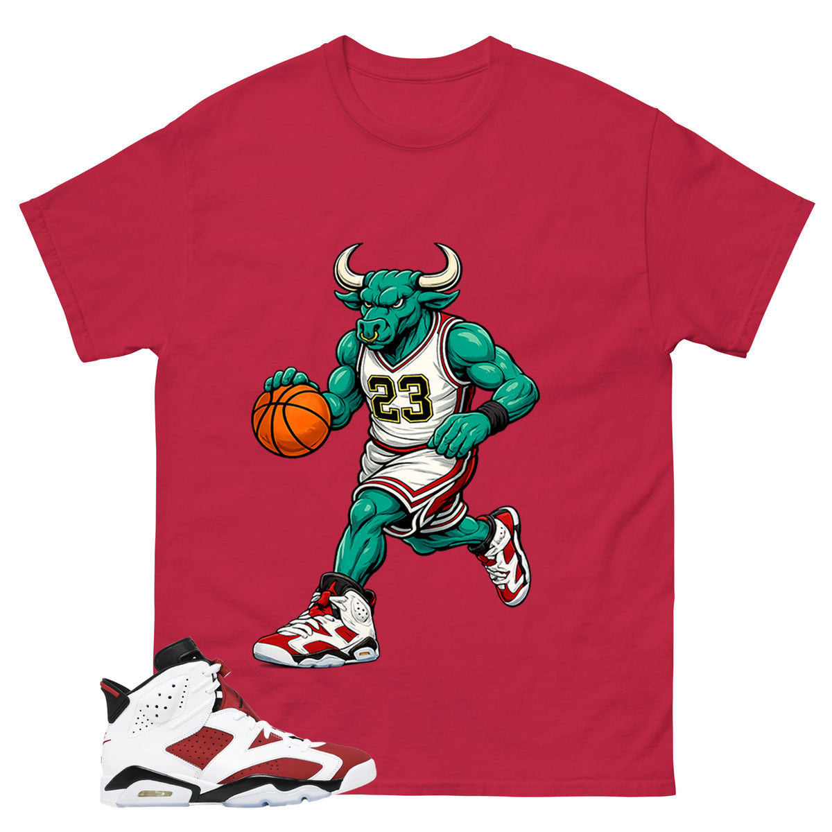 Raging Bull Shirt - Match White Air Jordan 6 Carmine
