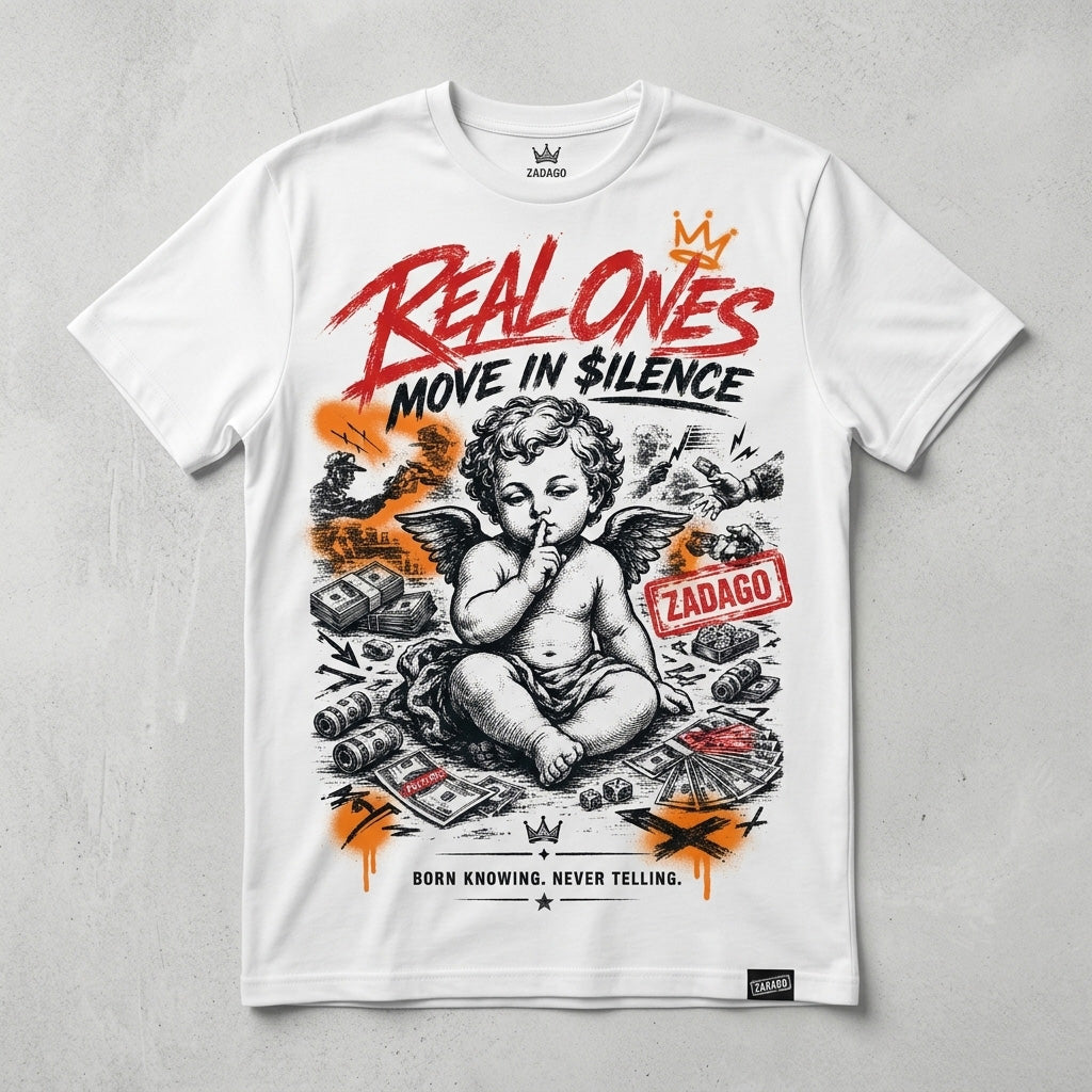 Real Ones Move In Silence White Graphic T-shirt v2
