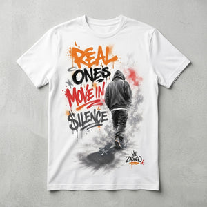 Real Ones Move In Silence White Graphic T-shirt