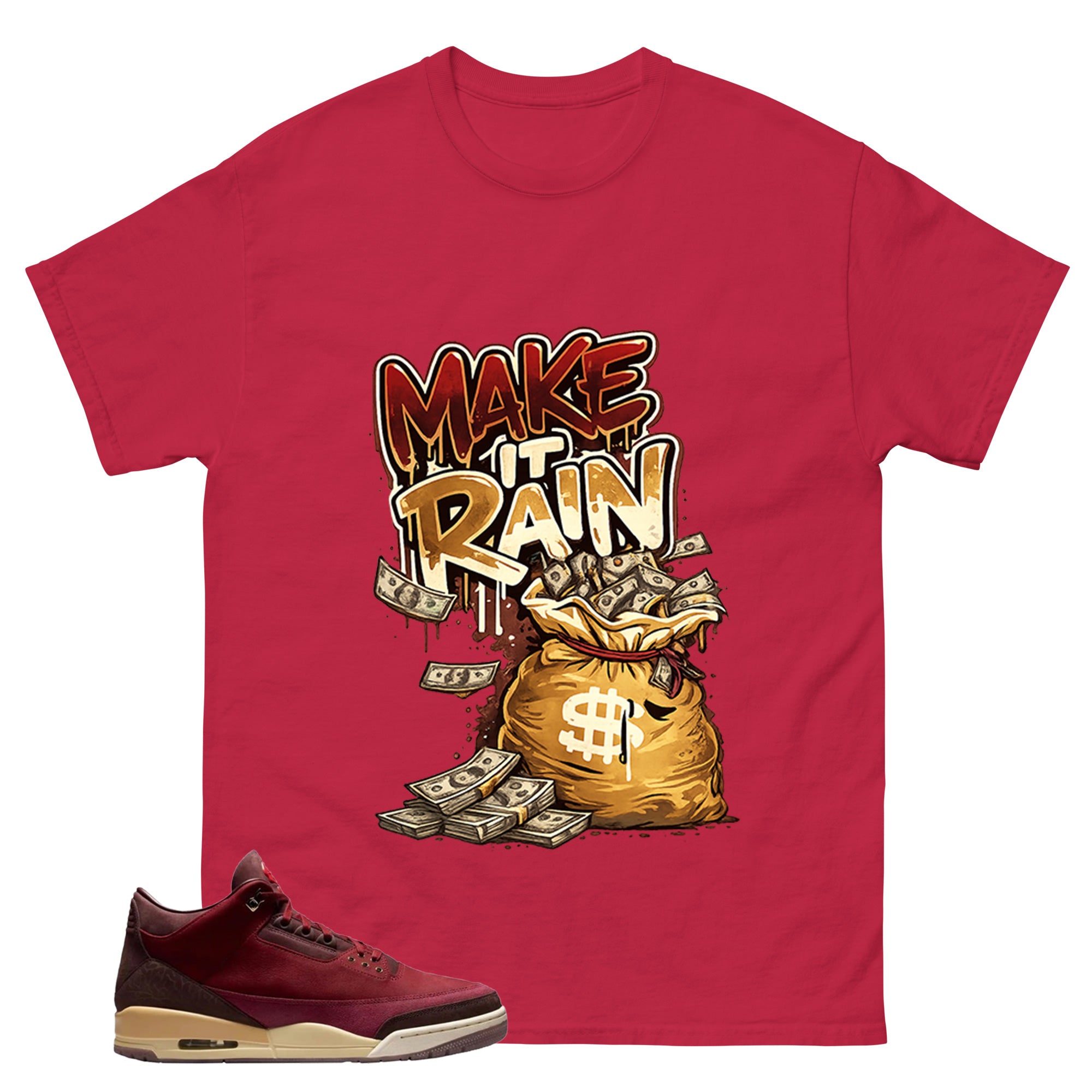 Red Bin23 3s Shirt Make It Rain Graphic