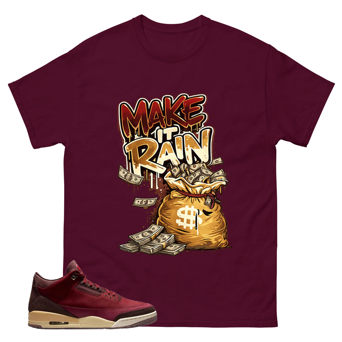 Red Bin23 3s Shirt Make It Rain Graphic