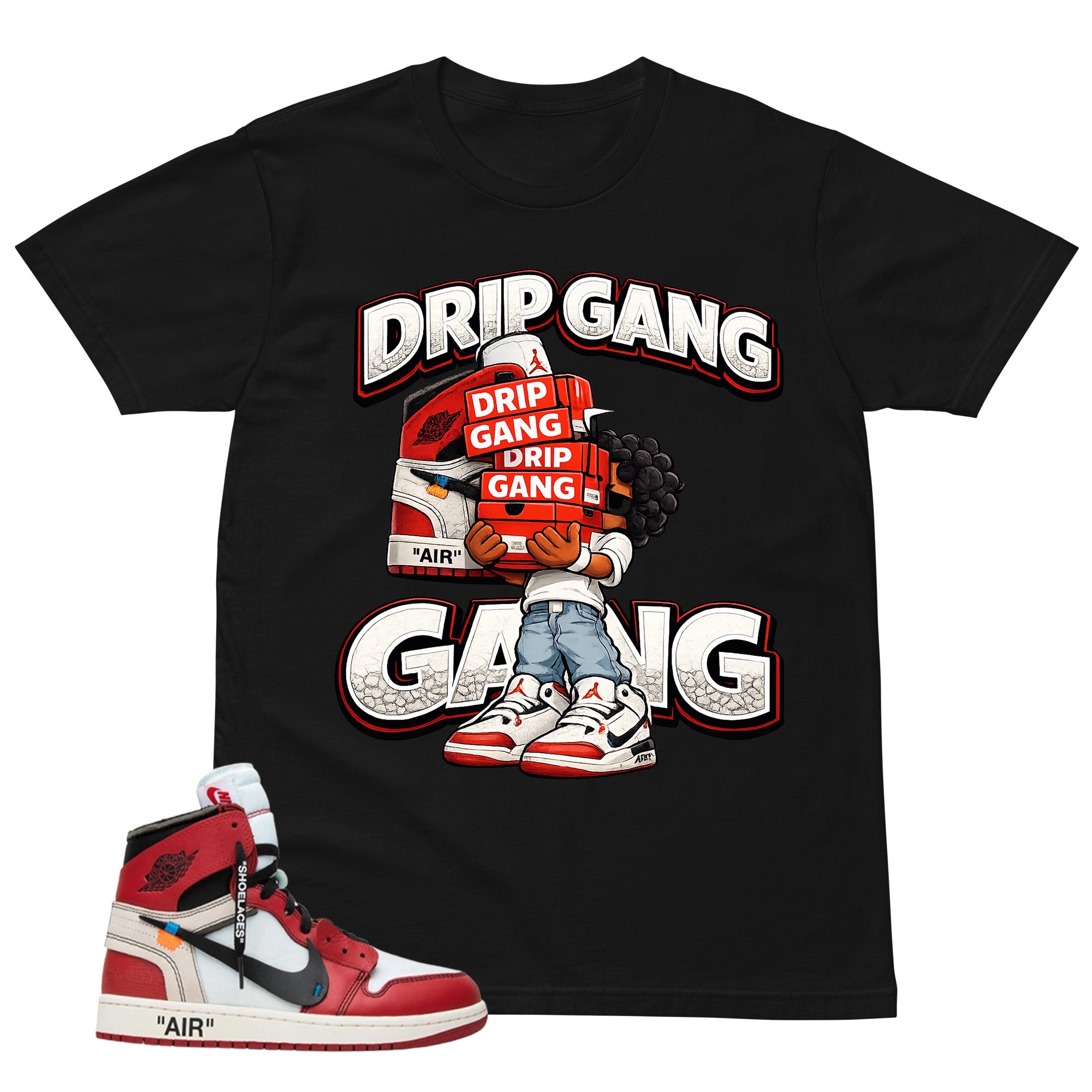 Red Off White Chicago 1s Shirt Drip Gang Graphic