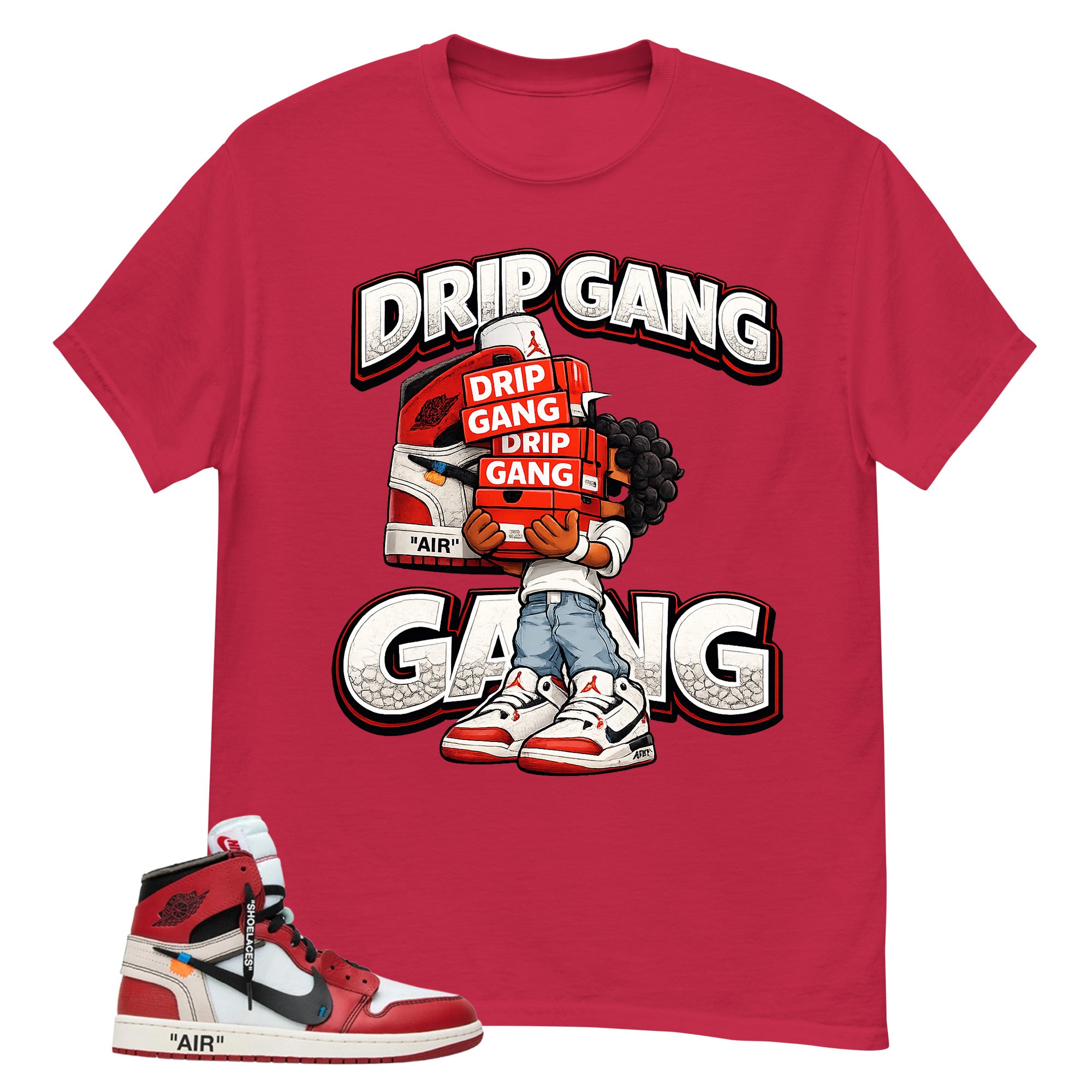 Red Off White Chicago 1s Shirt Drip Gang Graphic