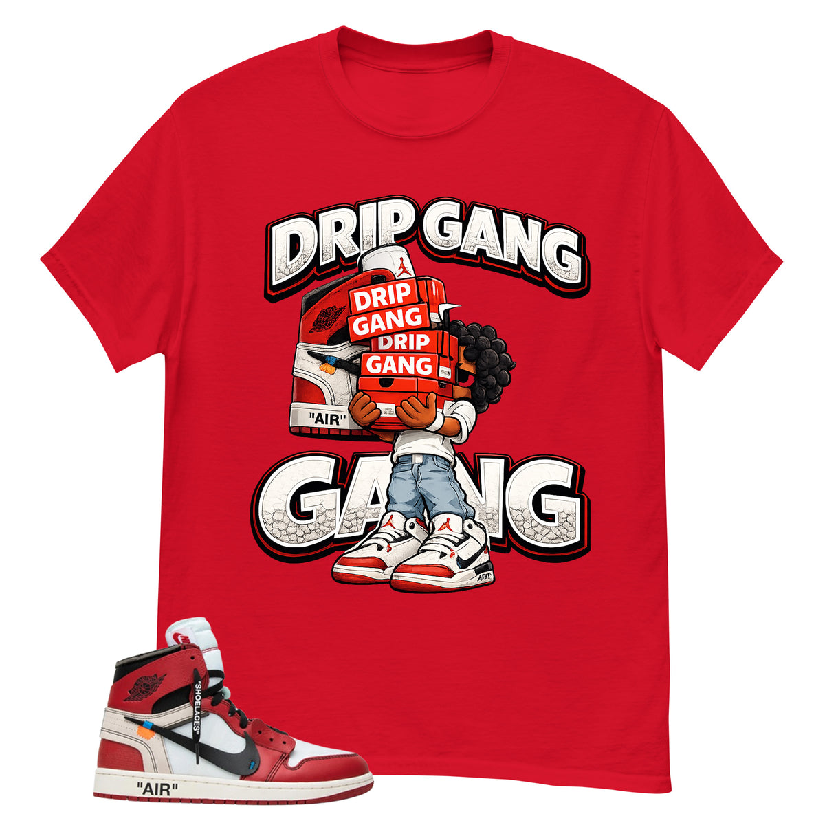 Red Off White Chicago 1s Shirt Drip Gang Graphic