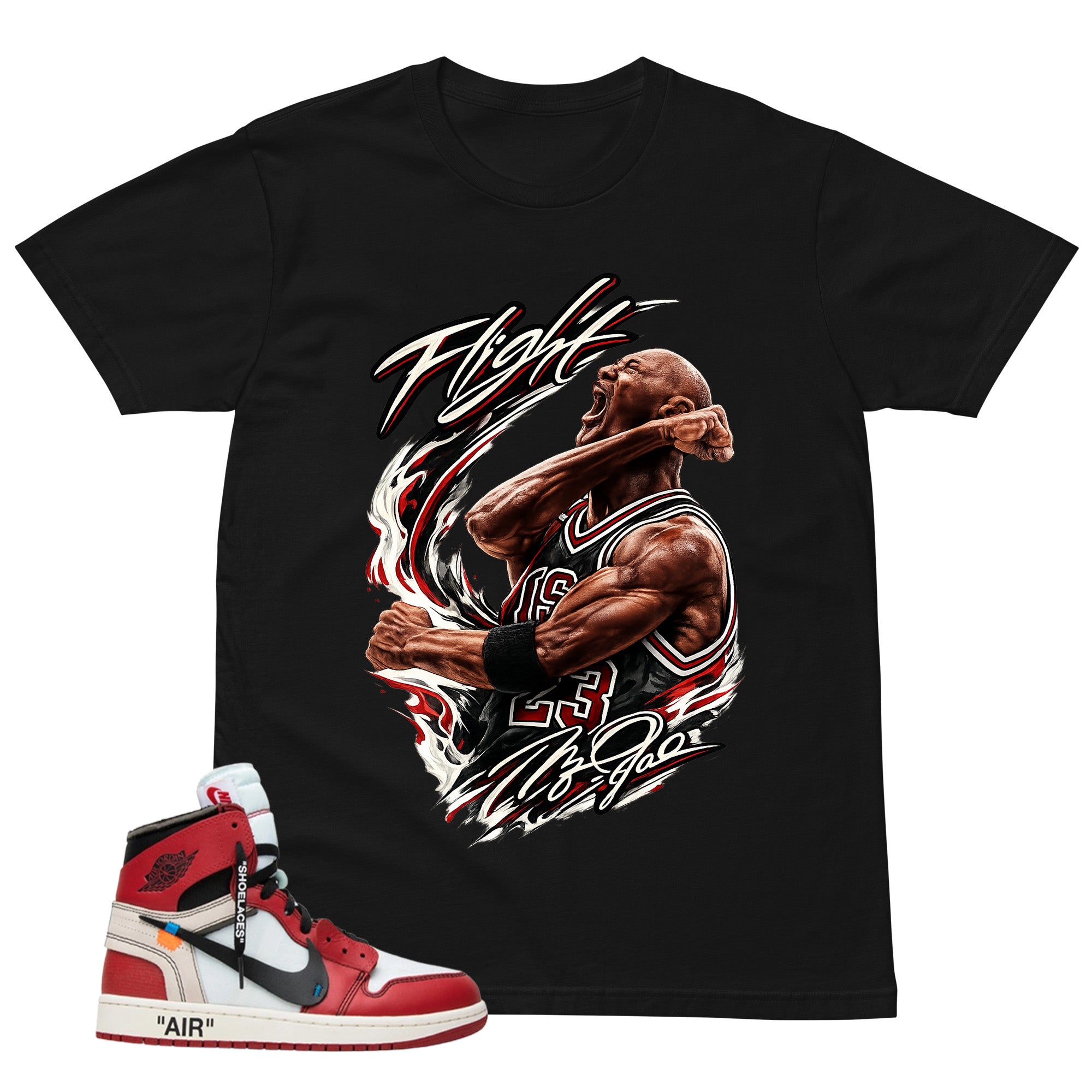 Red Off White Chicago 1s Shirt Flight Victory MJ Graphic