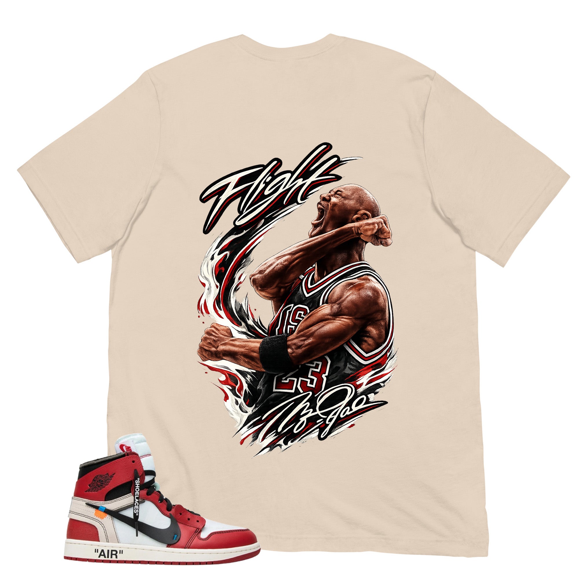 Red Off White Chicago 1s Shirt Flight Victory MJ Graphic