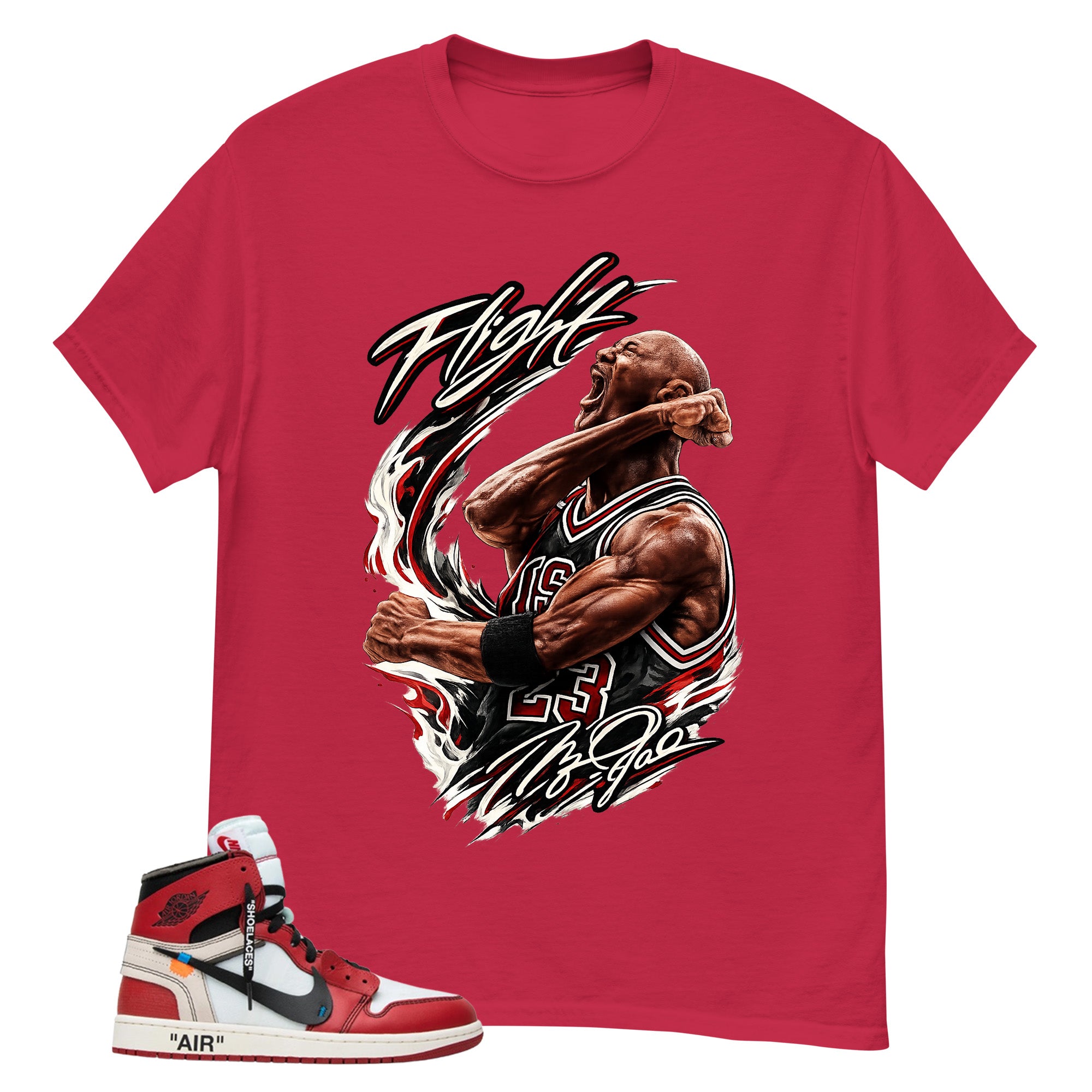 Red Off White Chicago 1s Shirt Flight Victory MJ Graphic