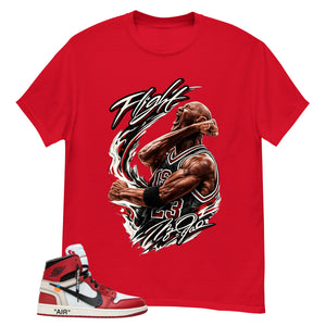 Red Off White Chicago 1s Shirt Flight Victory MJ Graphic