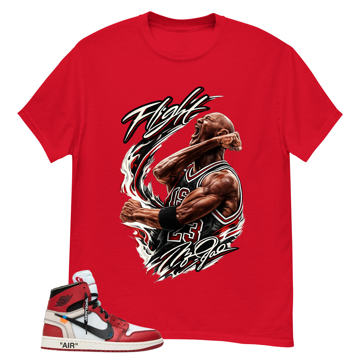 Red Off White Chicago 1s Shirt Flight Victory MJ Graphic