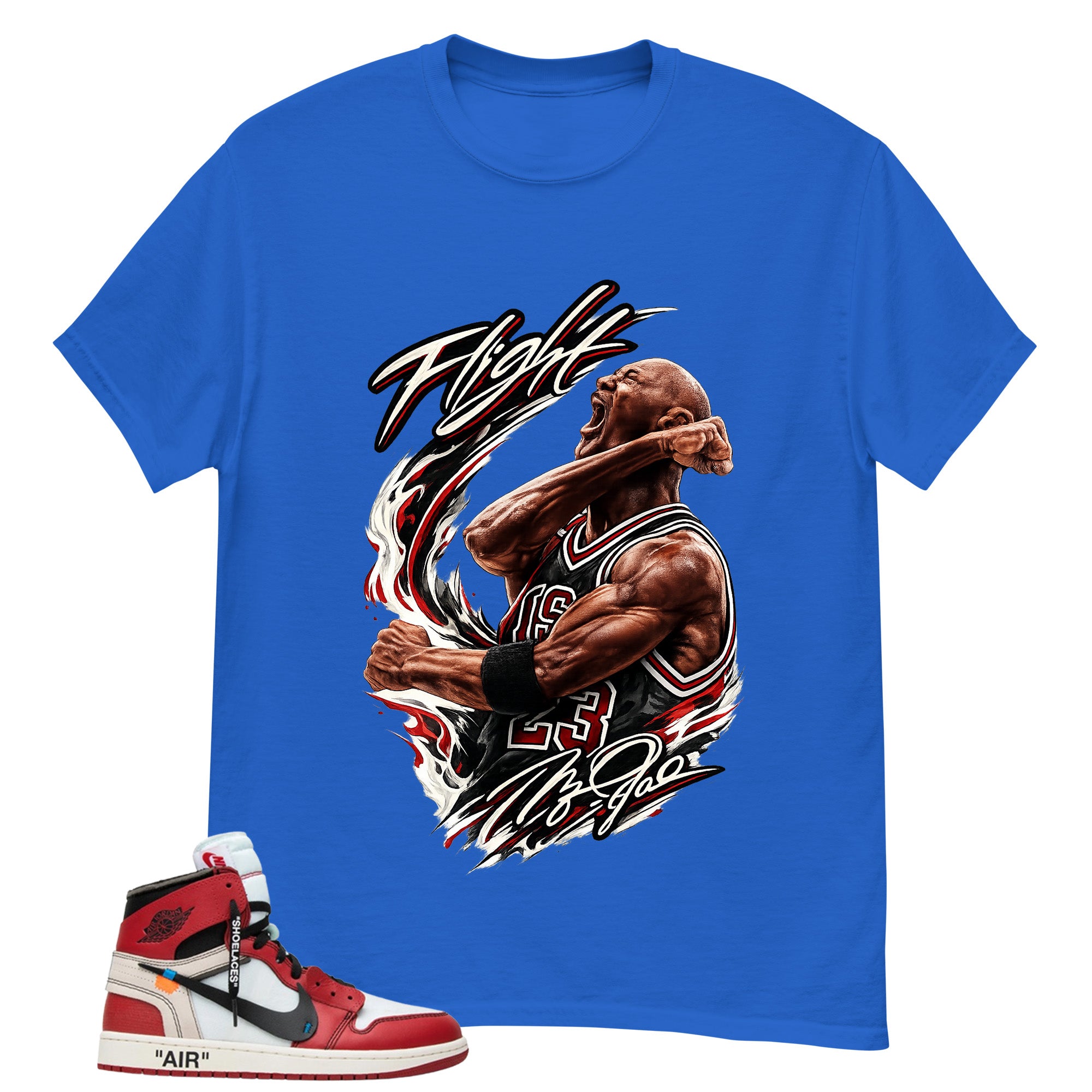 Red Off White Chicago 1s Shirt Flight Victory MJ Graphic