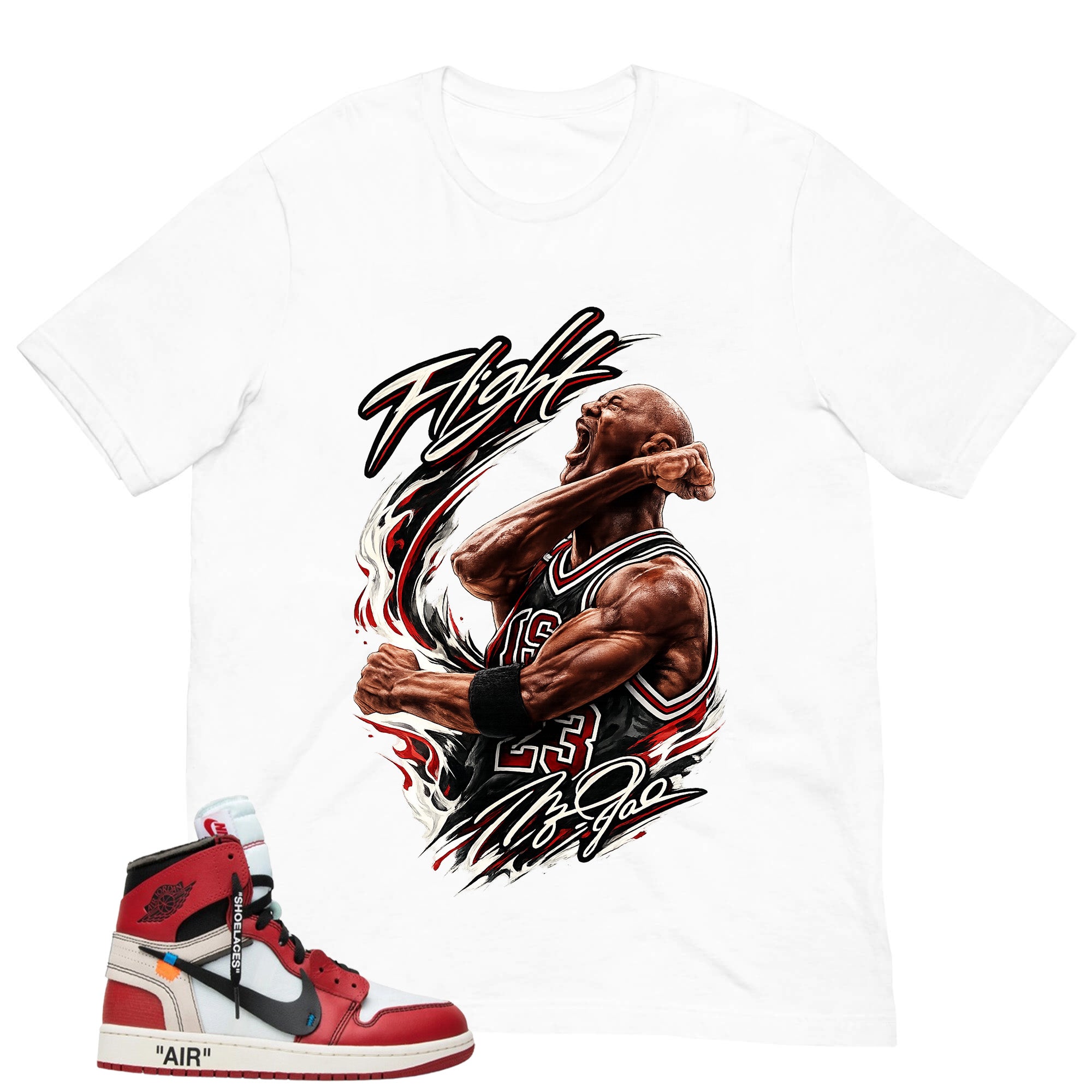 Red Off White Chicago 1s Shirt Flight Victory MJ Graphic