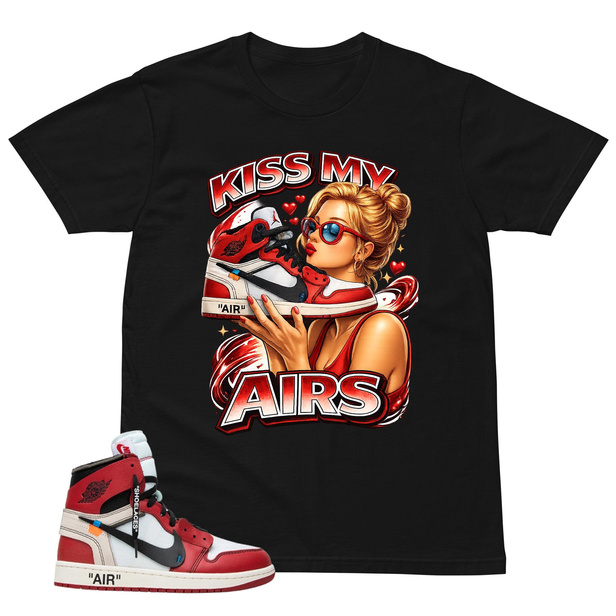 Red Off White Chicago 1s Shirt Kiss My Airs Graphic