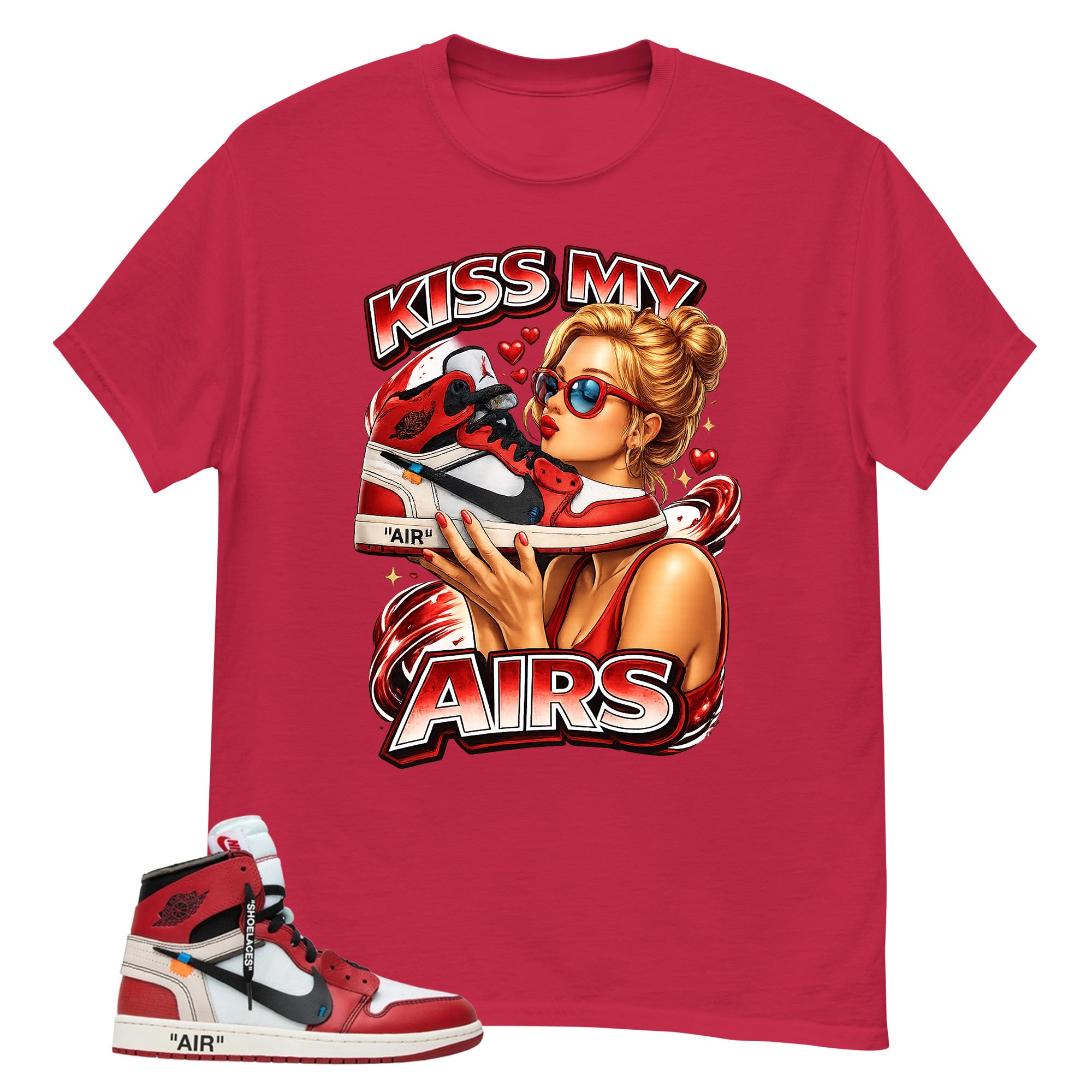 Red Off White Chicago 1s Shirt Kiss My Airs Graphic