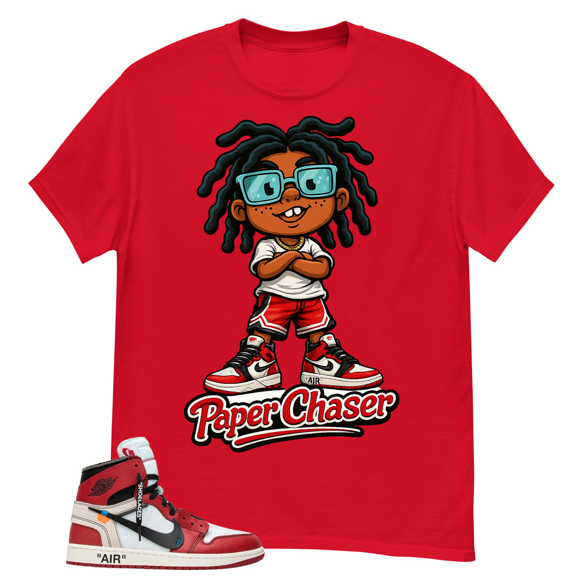 Red Off White Chicago 1s Shirt Paper Chaser Graphic