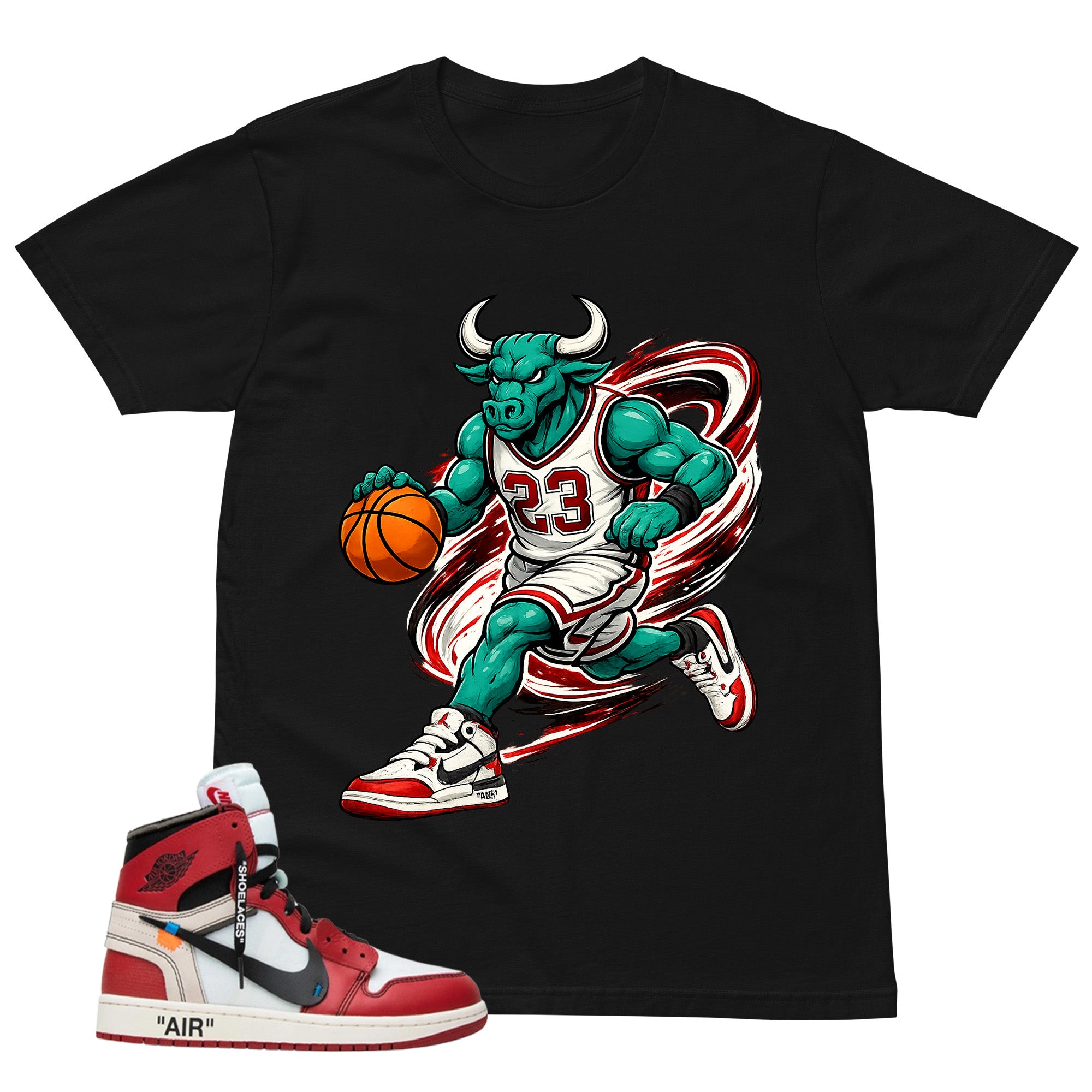 Red Off White Chicago 1s Shirt Raging Bull Graphic