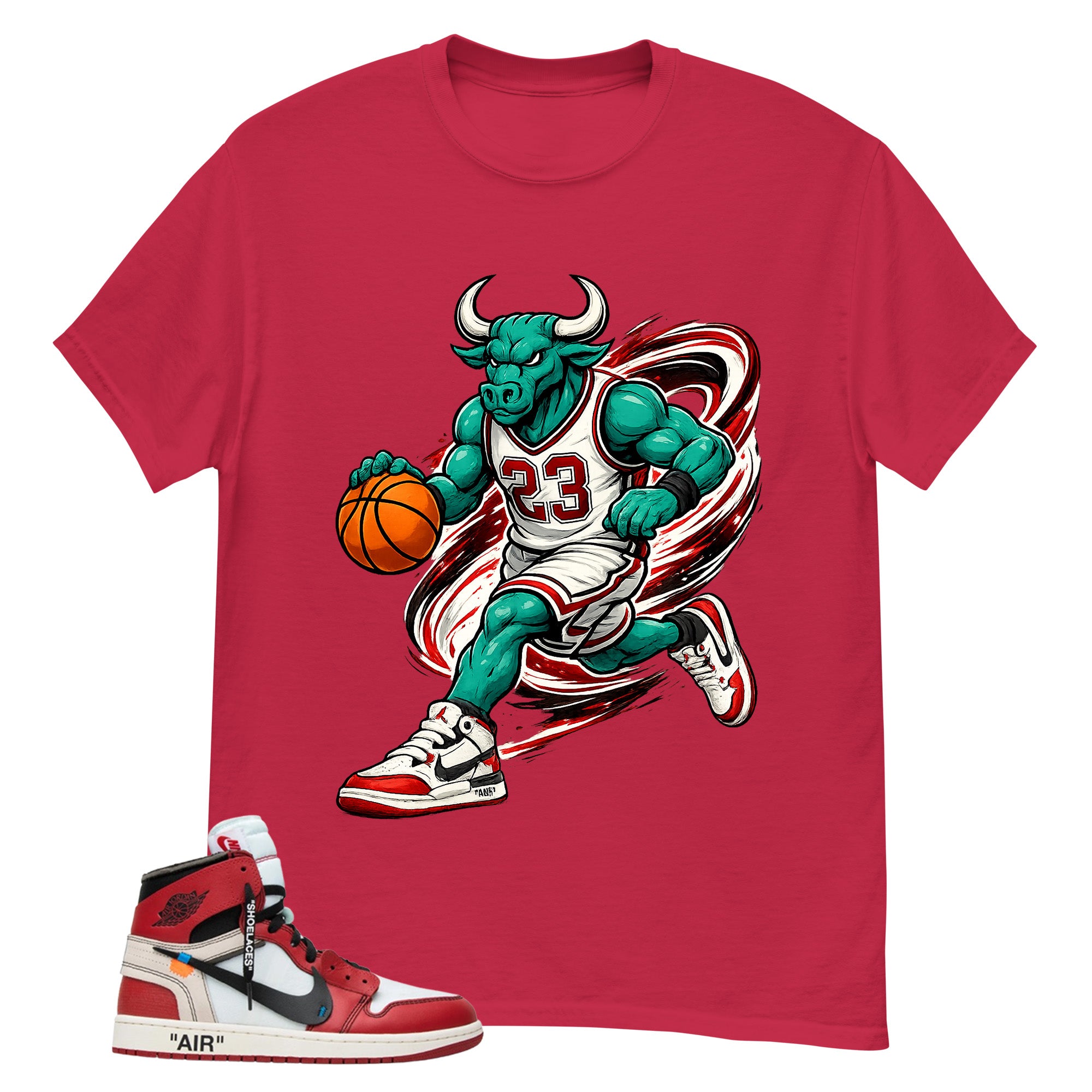 Red Off White Chicago 1s Shirt Raging Bull Graphic