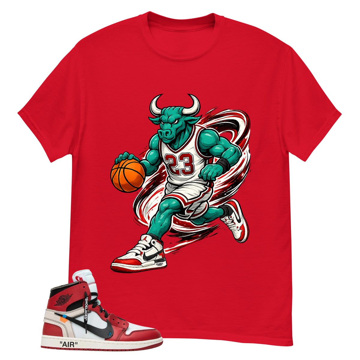 Red Off White Chicago 1s Shirt Raging Bull Graphic