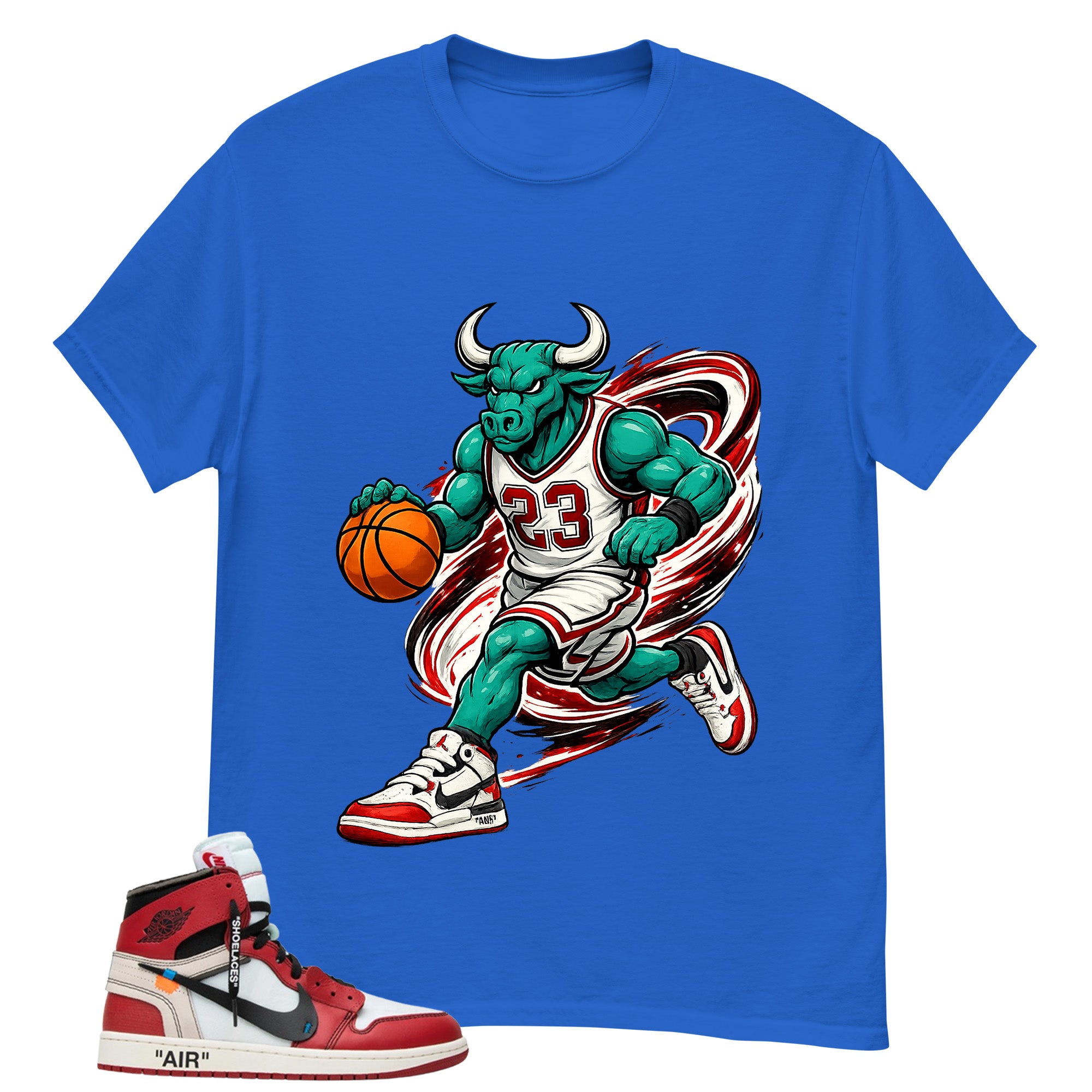 Red Off White Chicago 1s Shirt Raging Bull Graphic