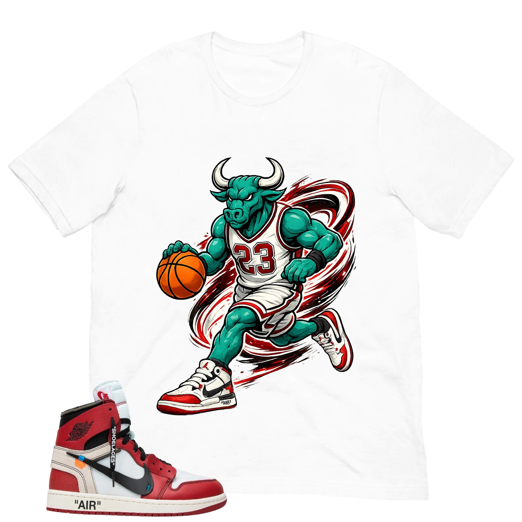 Red Off White Chicago 1s Shirt Raging Bull Graphic