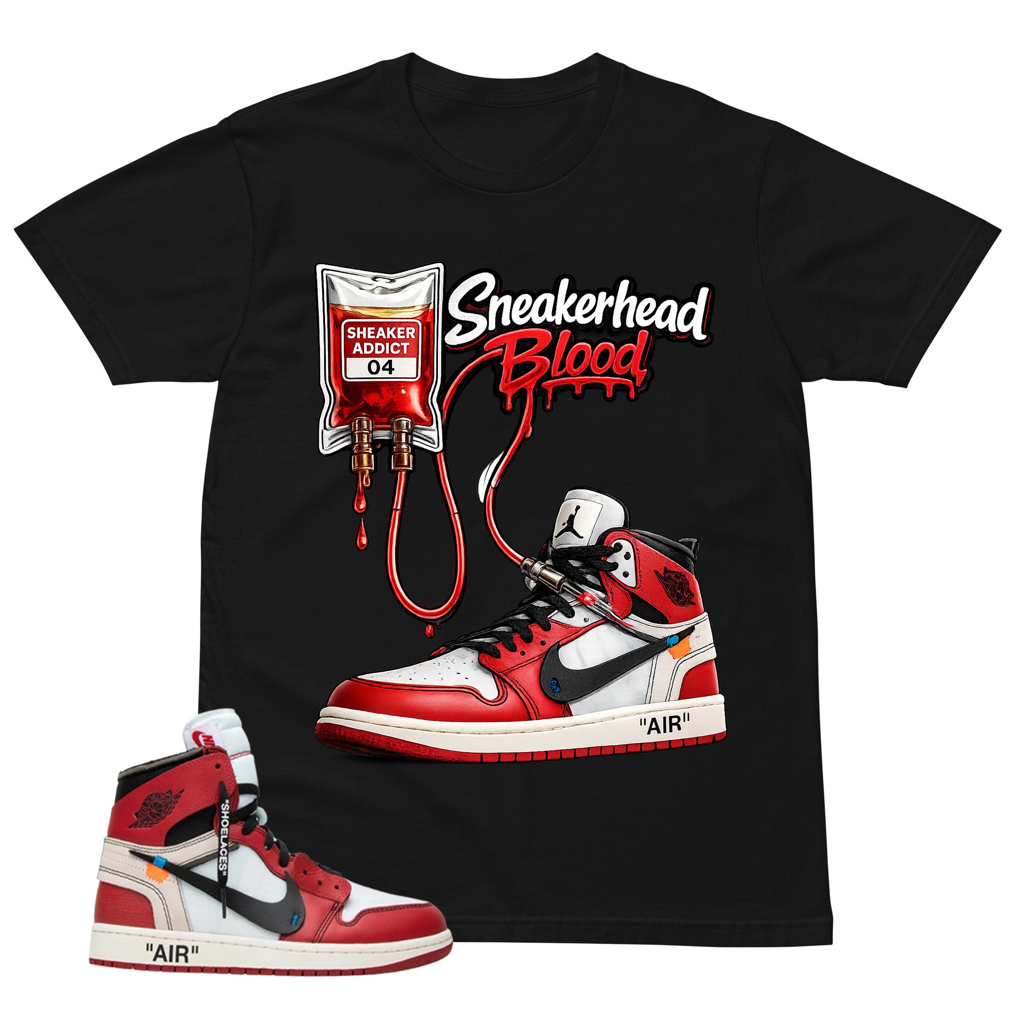 Red Off White Chicago 1s Shirt Sneakerhead Blood Graphic