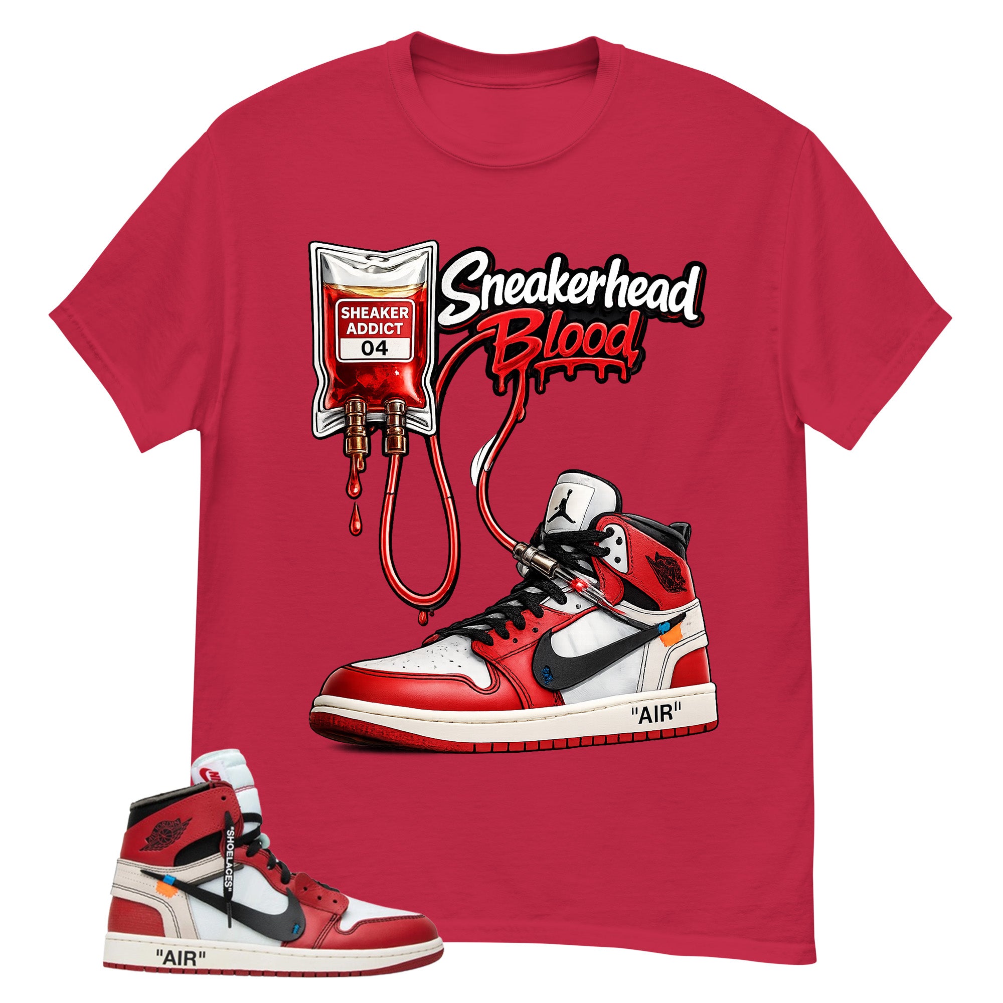 Red Off White Chicago 1s Shirt Sneakerhead Blood Graphic