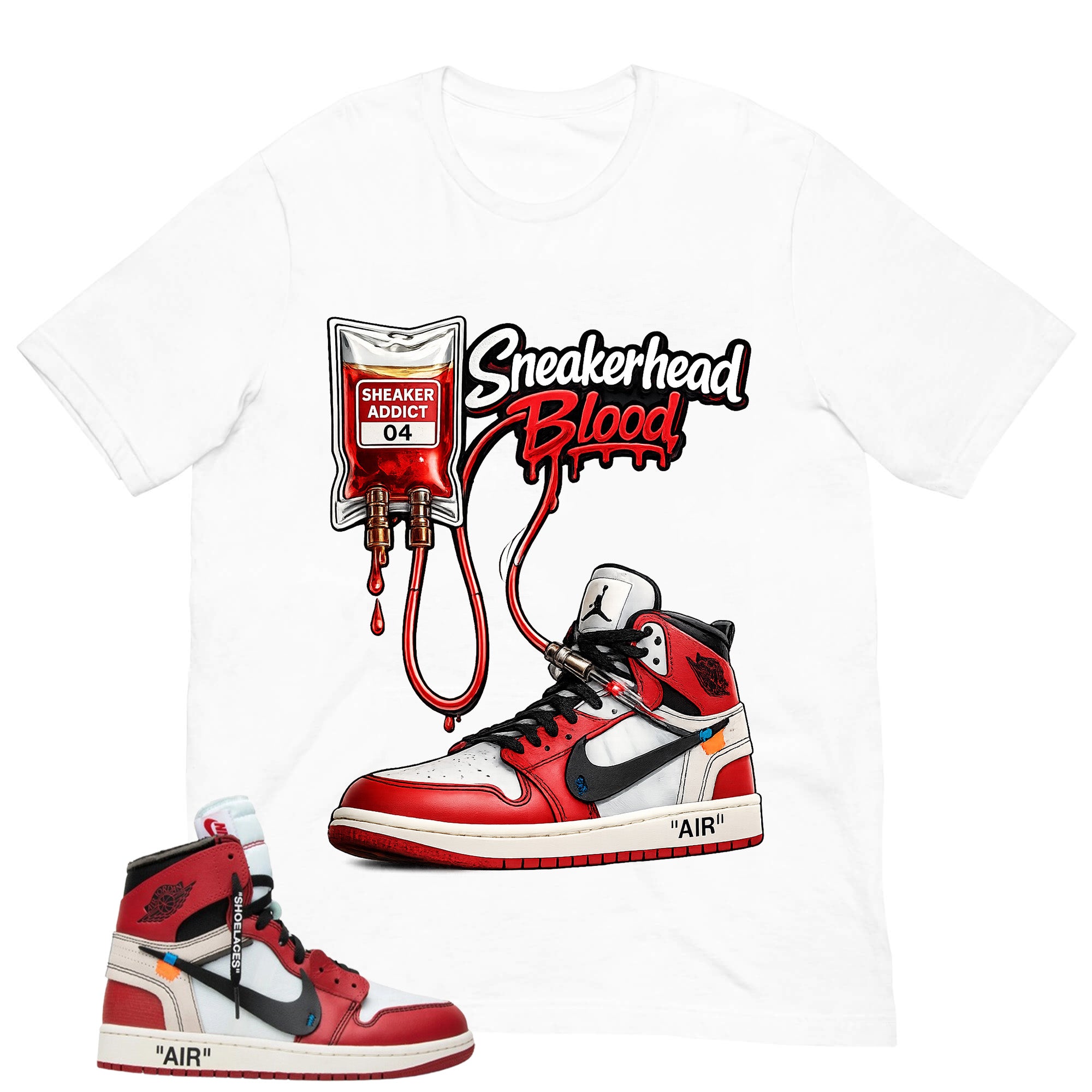Red Off White Chicago 1s Shirt Sneakerhead Blood Graphic