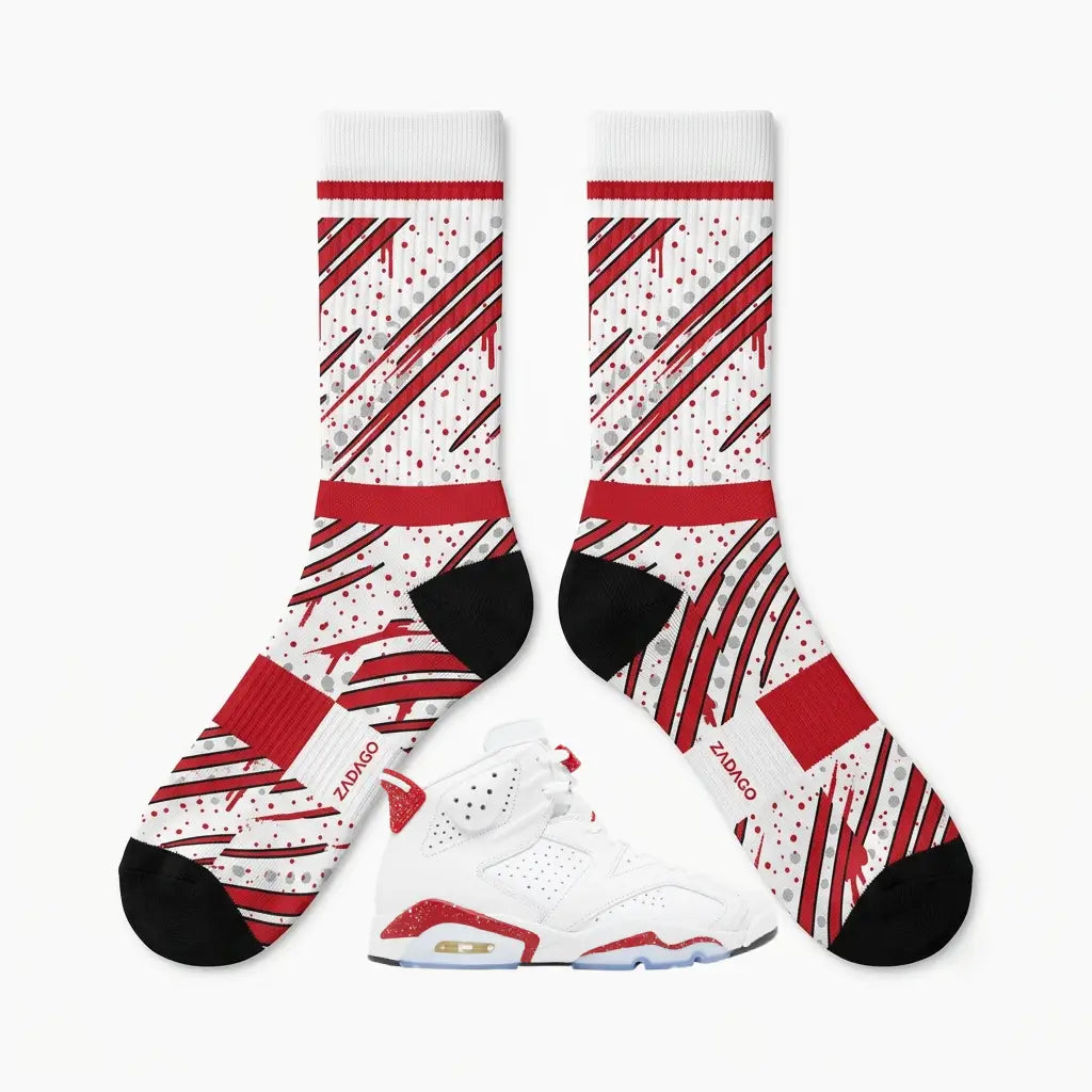 Red Oreo Socks – Air Jordan 6 Retro Inspired Mid-Calf Unisex Crew Socks