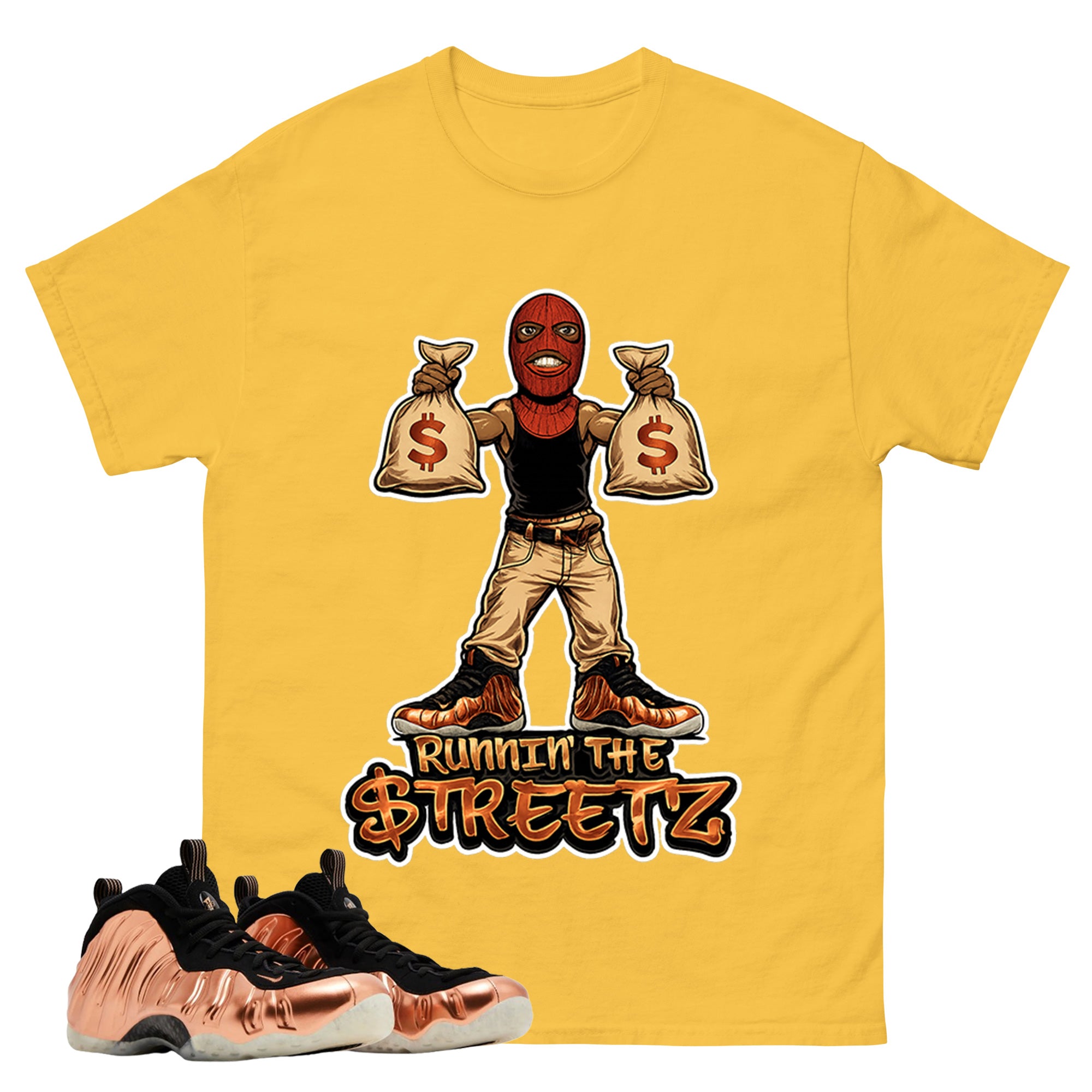 Runnin The Street Graphic Tee, Shirt to Match Air Foamposite One Copper, Air Foamposite Unisex Black Shirt