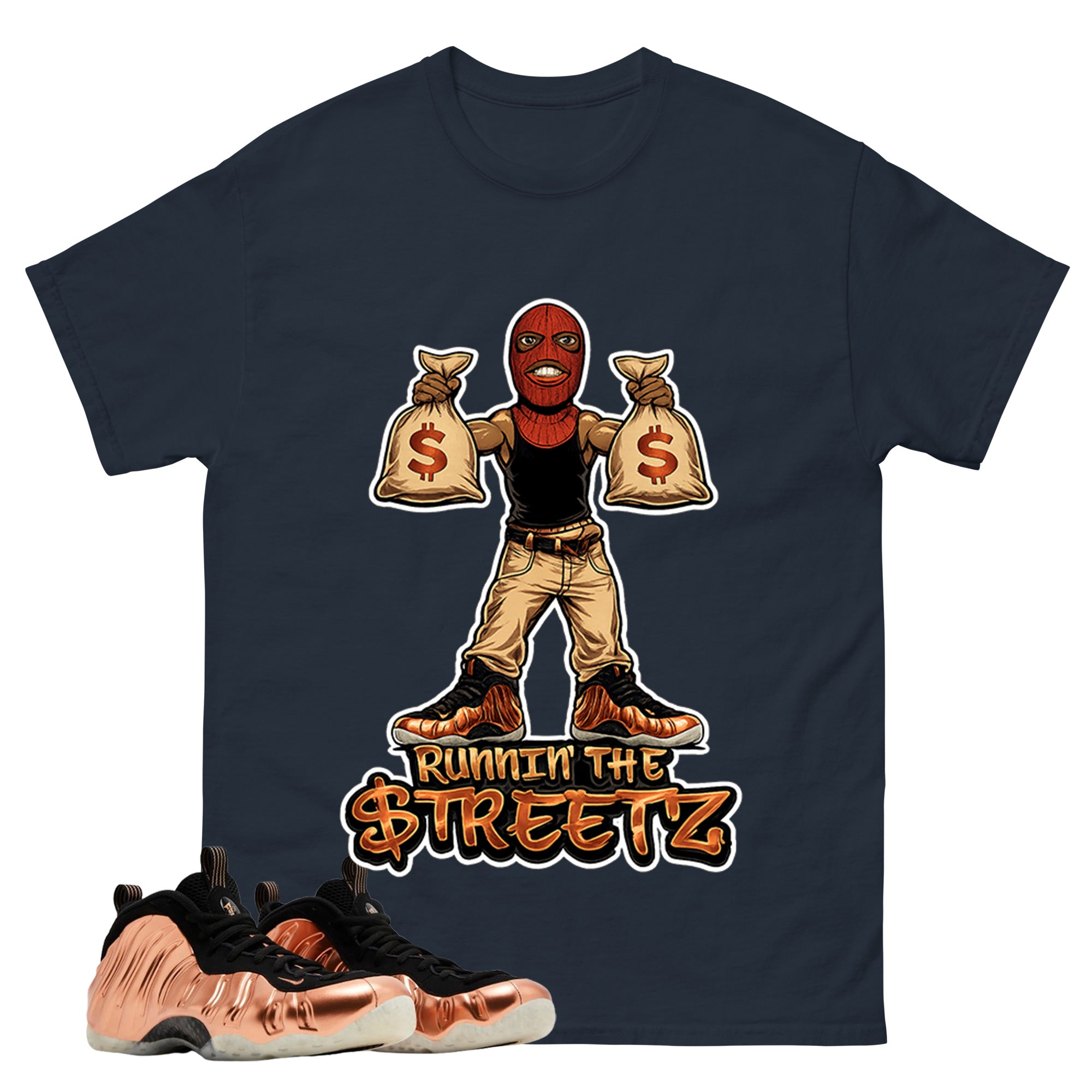 Runnin The Street Graphic Tee, Shirt to Match Air Foamposite One Copper, Air Foamposite Unisex Black Shirt