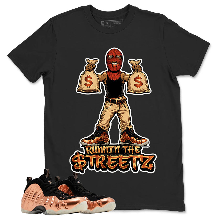 Runnin The Street Graphic Tee, Shirt to Match Air Foamposite One Copper, Air Foamposite Unisex Black Shirt